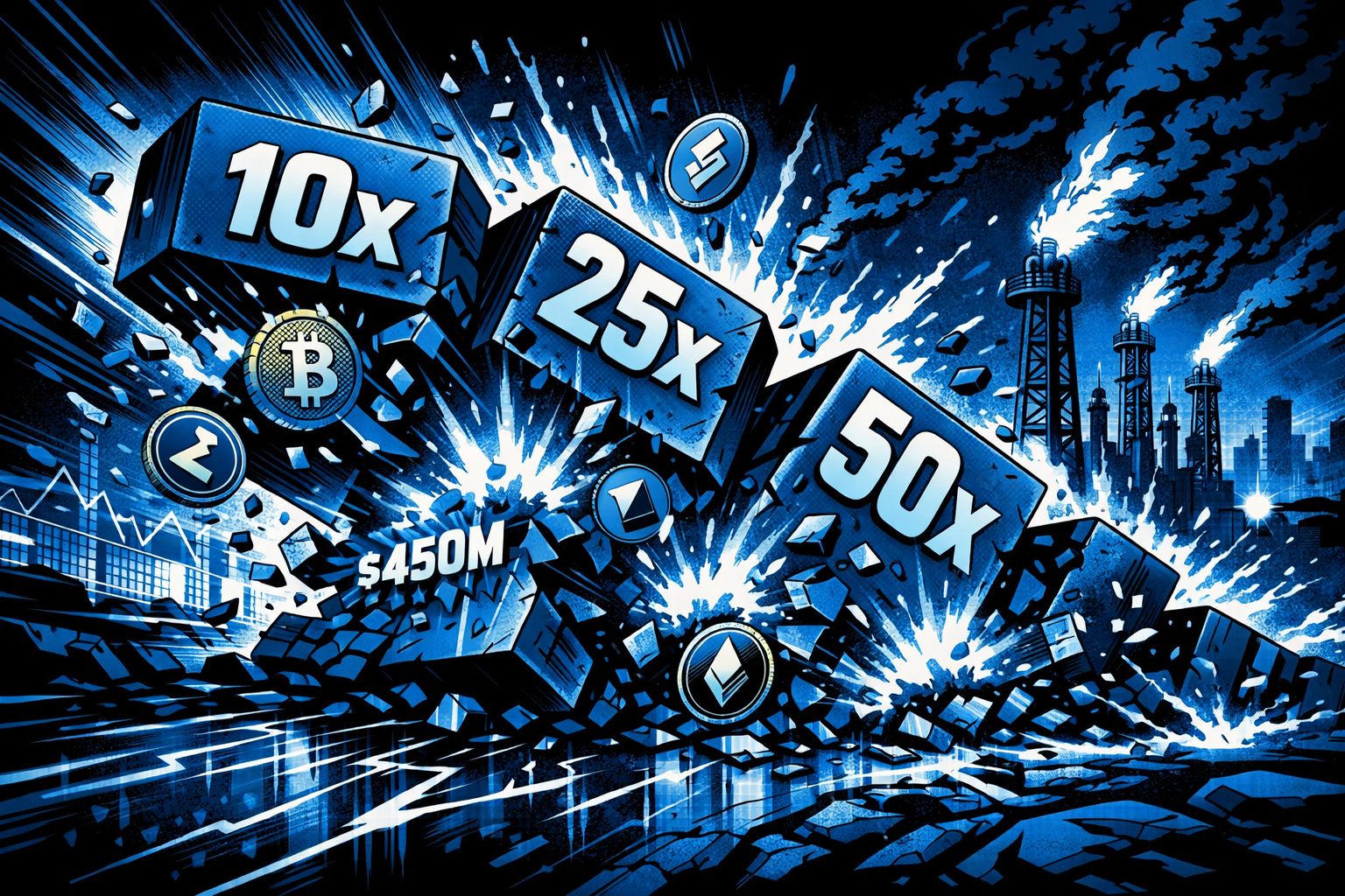 Les liquidations de crypto-monnaies dépassent 450 millions de dollars alors que l&rsquo;expiration des options et le choc pétrolier entraînent une vente massive du marché