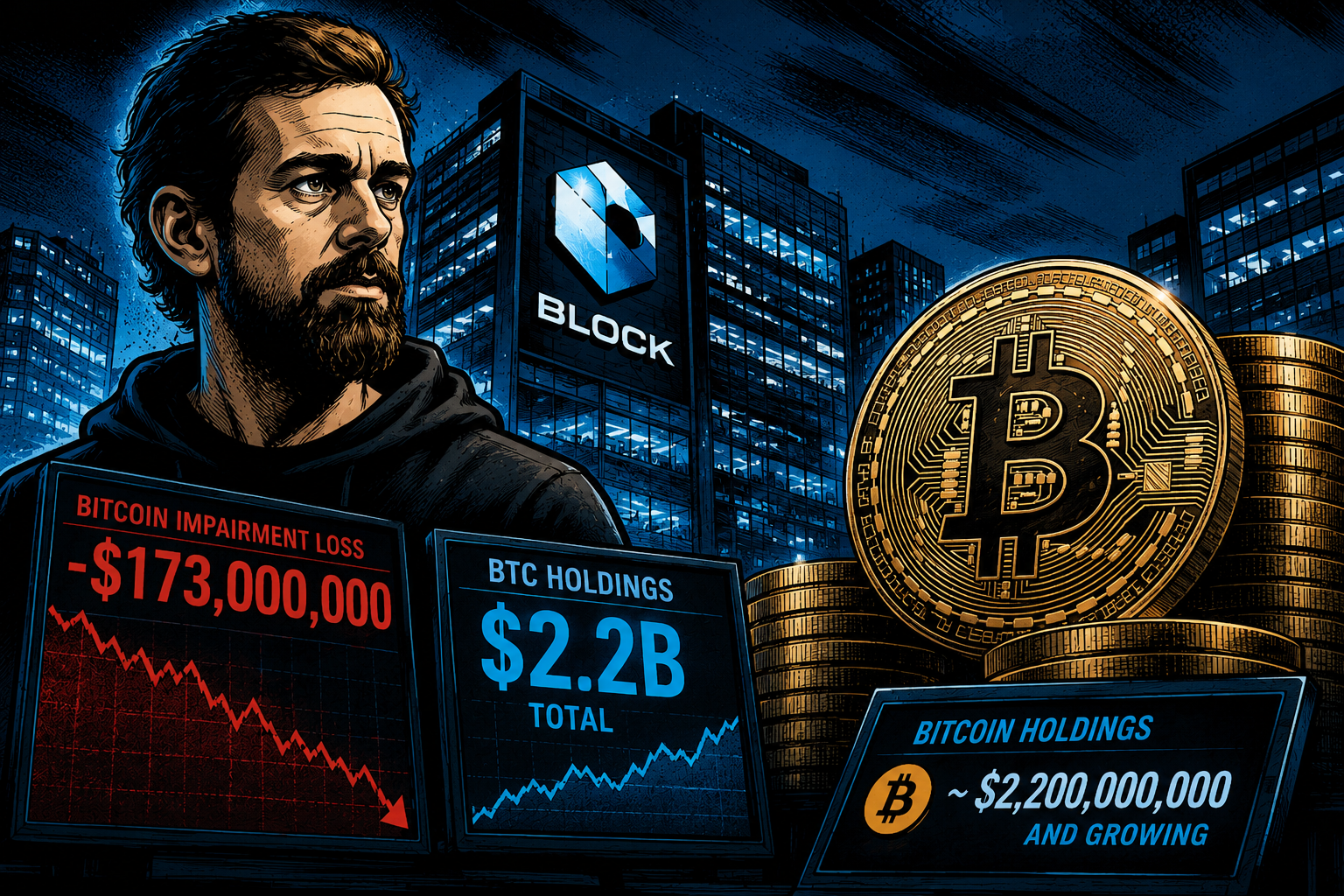 Jack Dorsey’s Block erleidet einen Bitcoin-Verlust von 173 Millionen Dollar, während die BTC-Bestände 2,2 Milliarden Dollar erreichen.