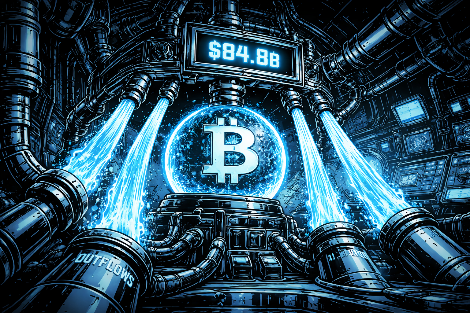 Bitcoin ETF-activa dalen tot $84,8 miljard, omdat institutionele uitstromen wegen op cryptofondsen