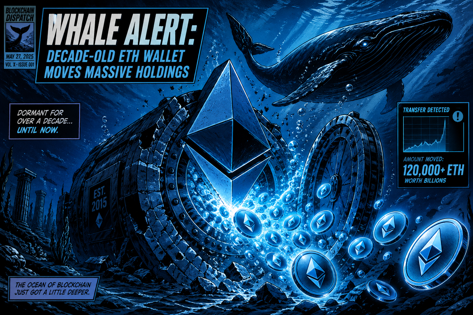 Whale Alert: Wallet ng ETH na isang dekada nang luma ay naglipat ng napakalaking hawak.