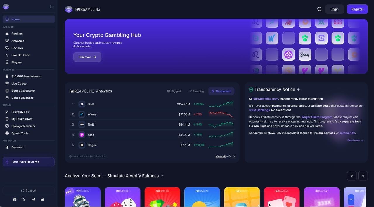 FairGambling ra mắt Nền tảng phân tích và đánh giá sòng bạc tiền điện tử với các công cụ có thể chứng minh là công bằng và phần thưởng bổ sung